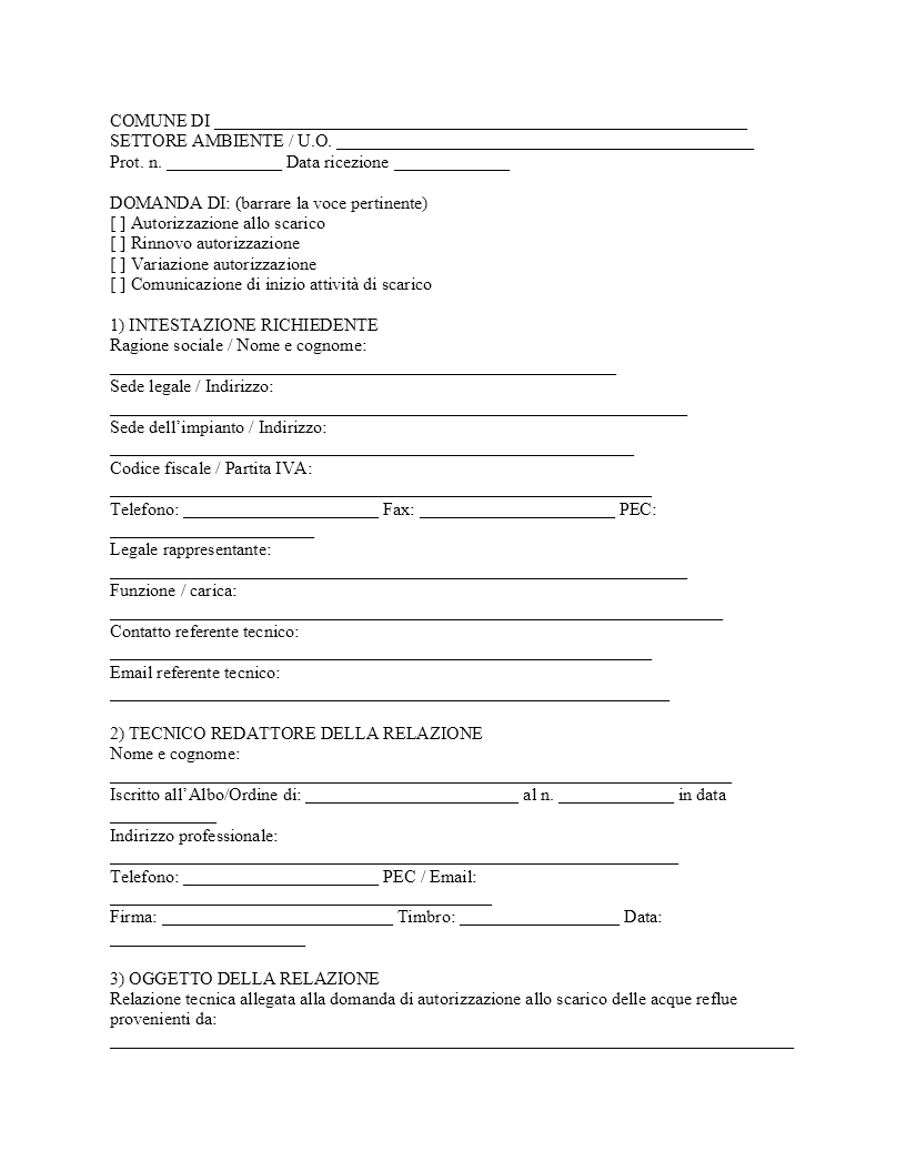 relazione tecnica autorizzazione allo scarico​