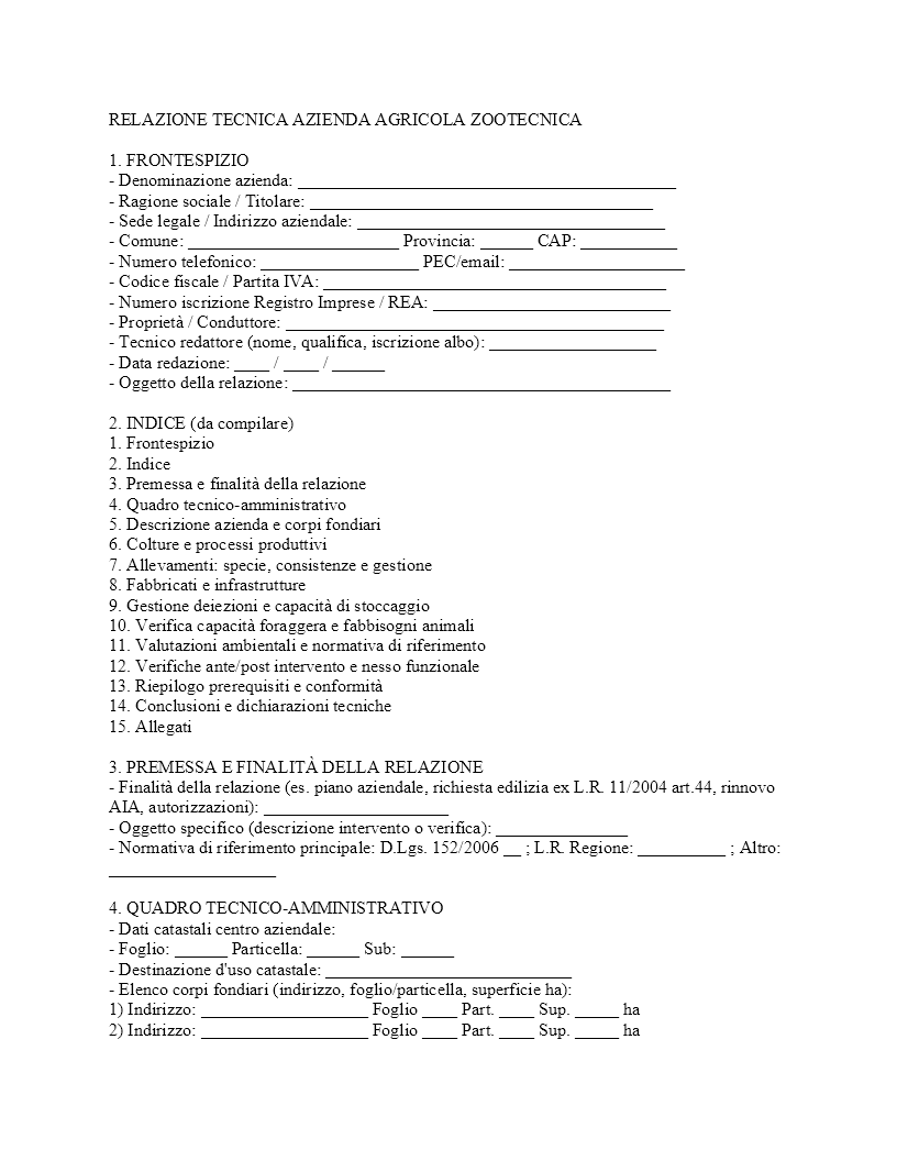 relazione tecnica aziendale agricola zootecnica​