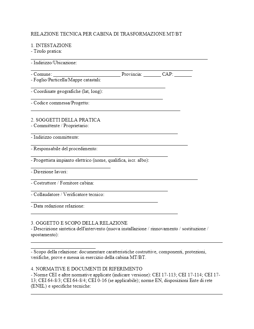 relazione tecnica cabina MT/BT​