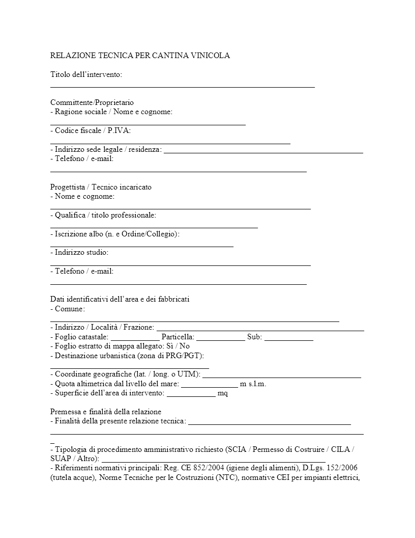 relazione tecnica cantina vinicola​
