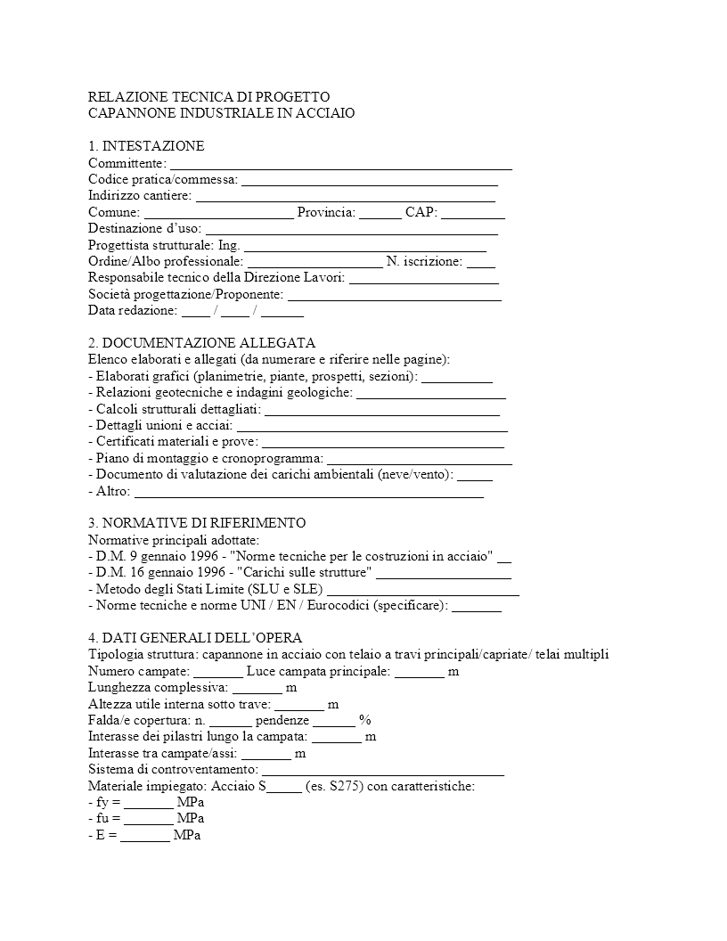relazione tecnica capannone in acciaio​