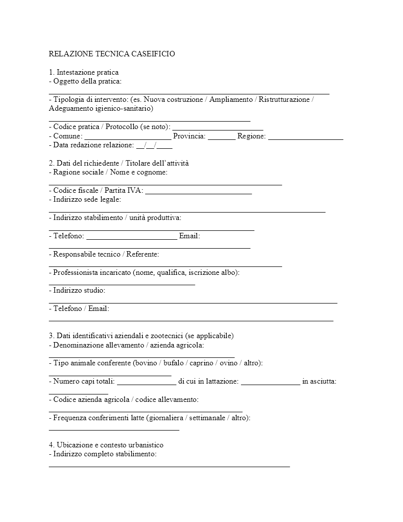 relazione tecnica caseificio​