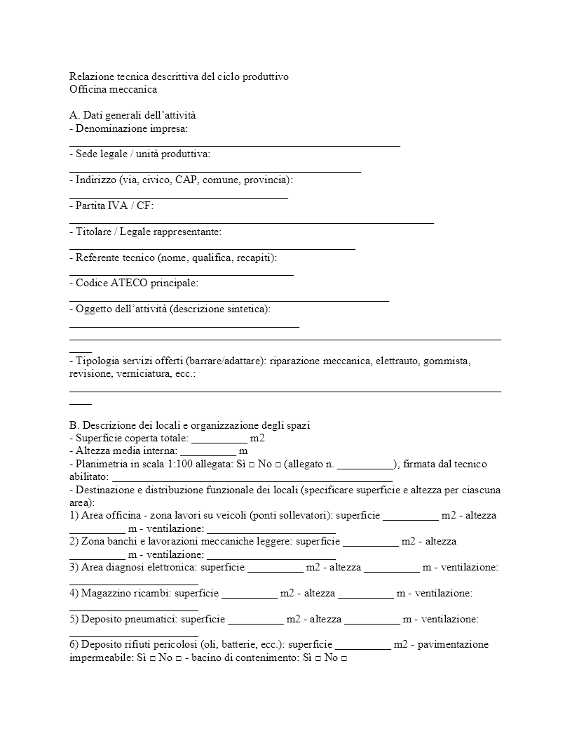 relazione tecnica ciclo produttivo officina meccanica​