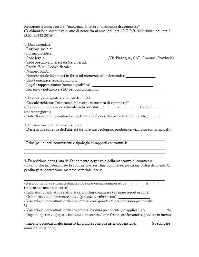 relazione tecnica CIGO mancanza di commesse​