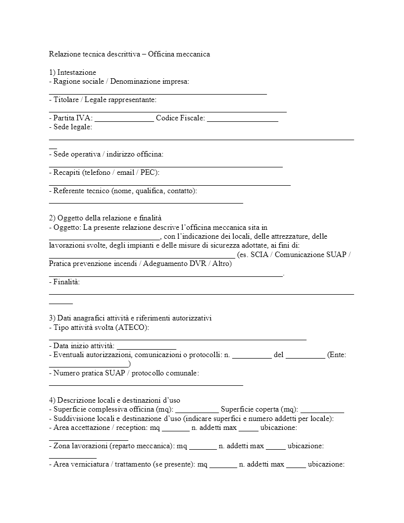 relazione tecnica descrittiva officina meccanica​