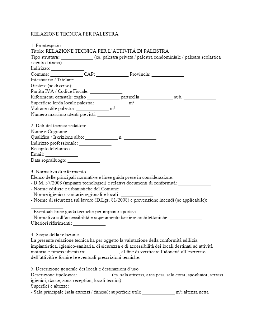 relazione tecnica palestra​