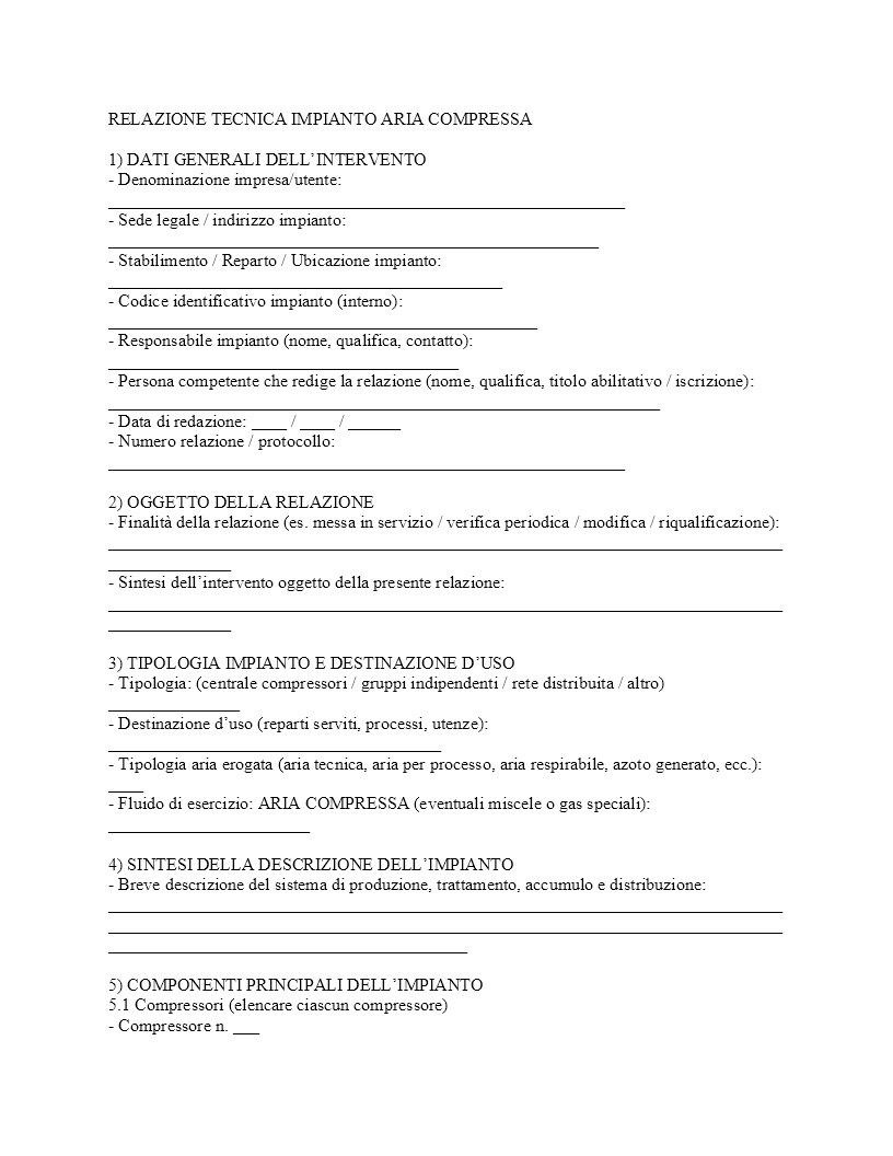 relazione tecnica impianto aria compressa​