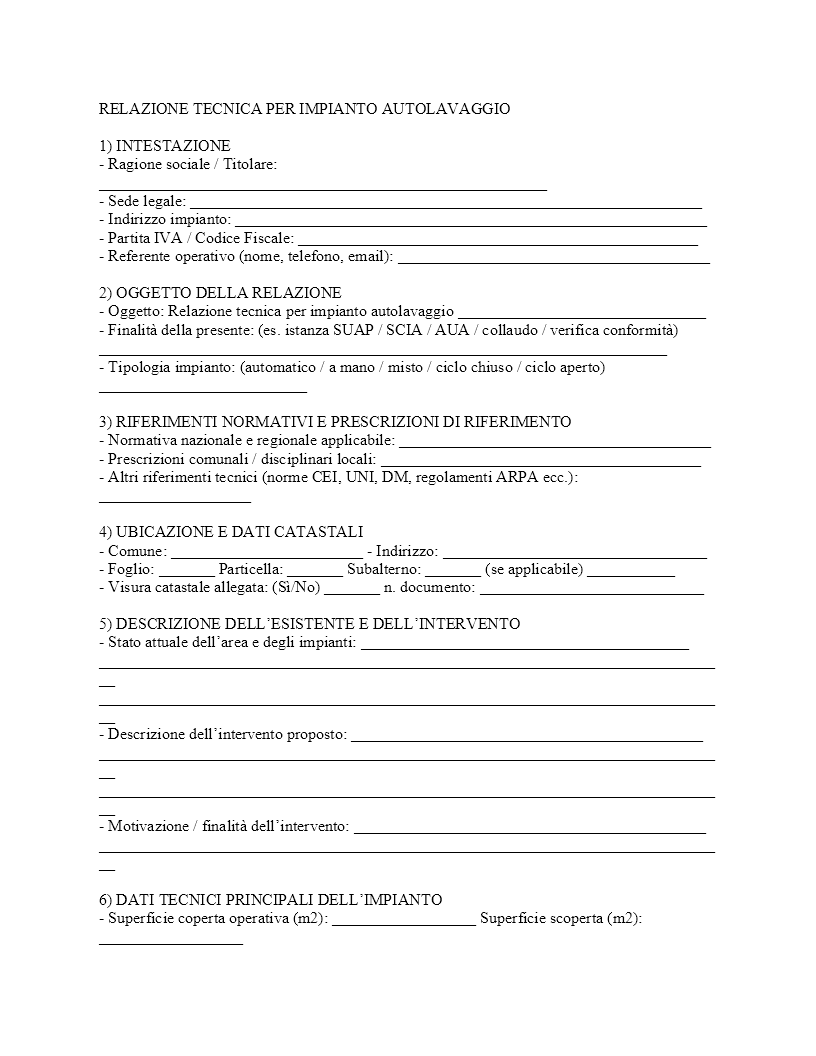 relazione tecnica impianto autolavaggio​