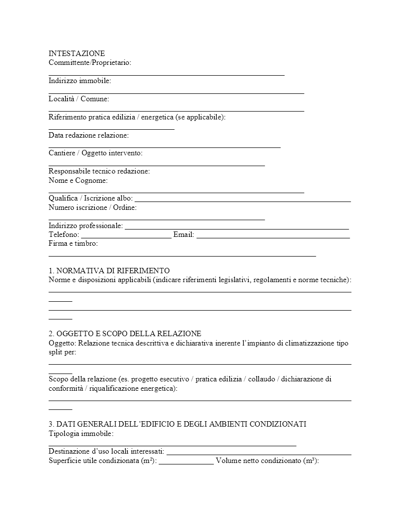 relazione tecnica impianto di condizionamento split​