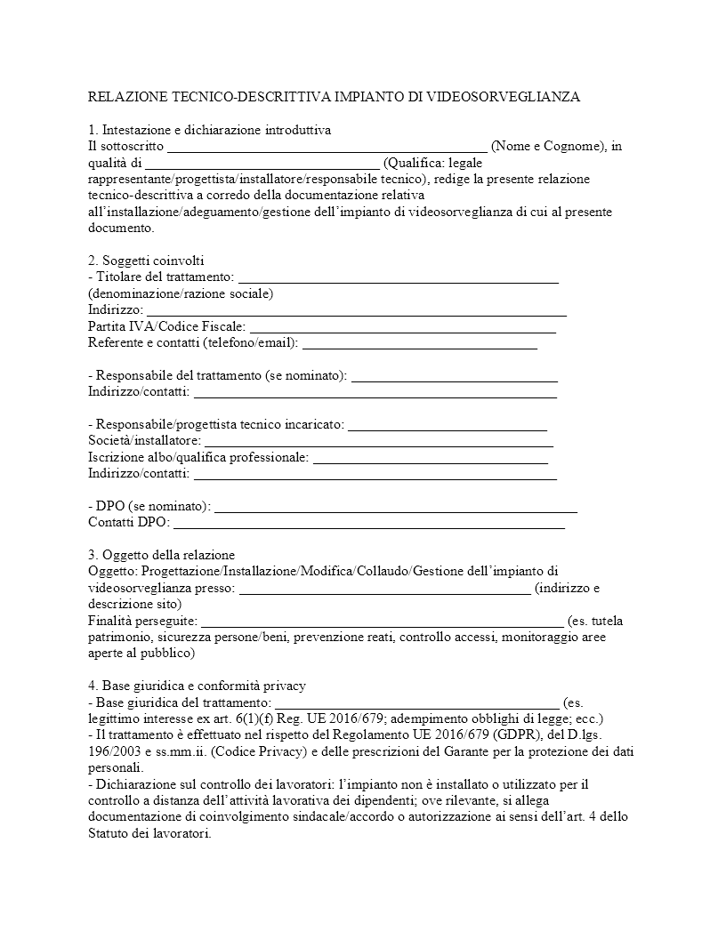 relazione tecnica impianto di videosorveglianza​