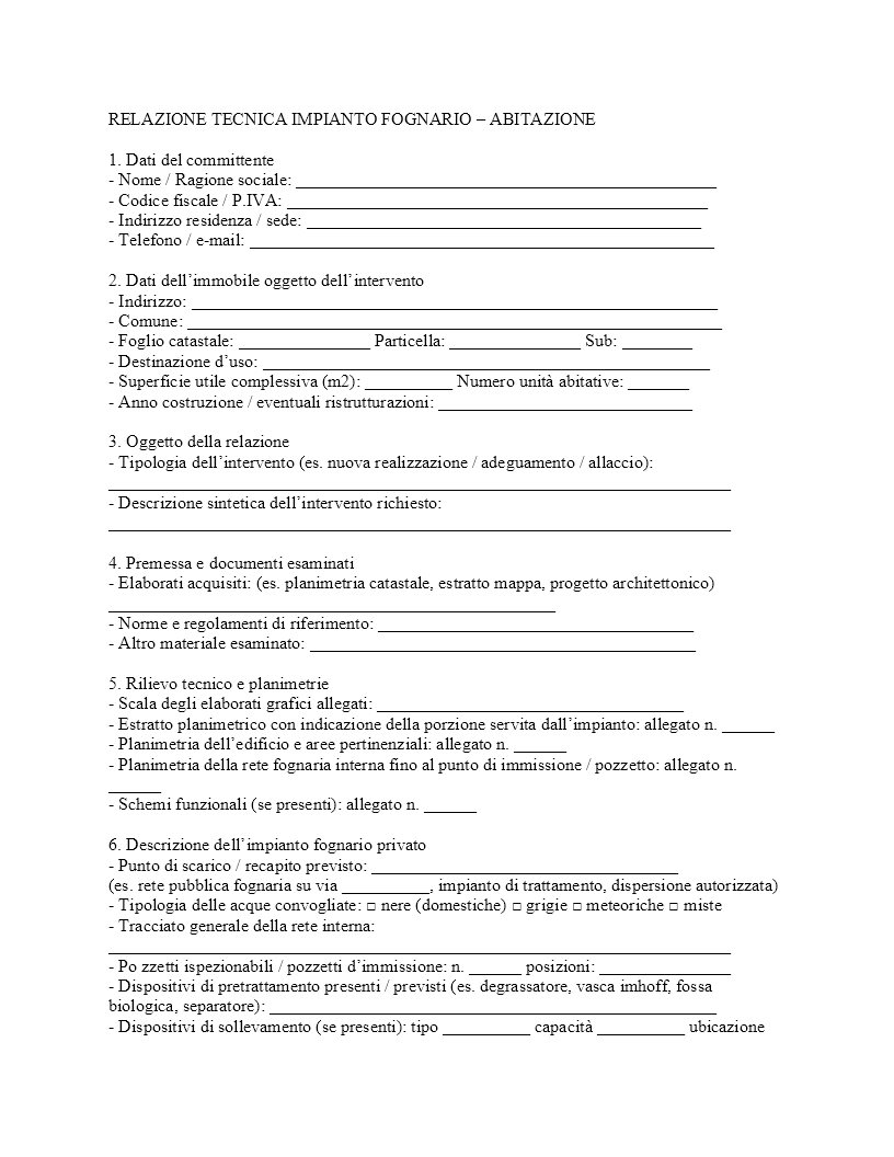 relazione tecnica impianto fognario abitazione​