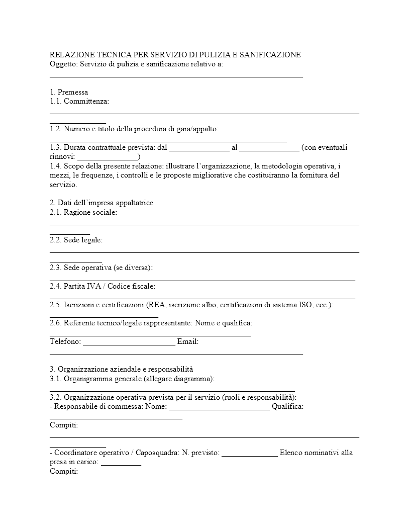 relazione tecnica impresa di pulizie​