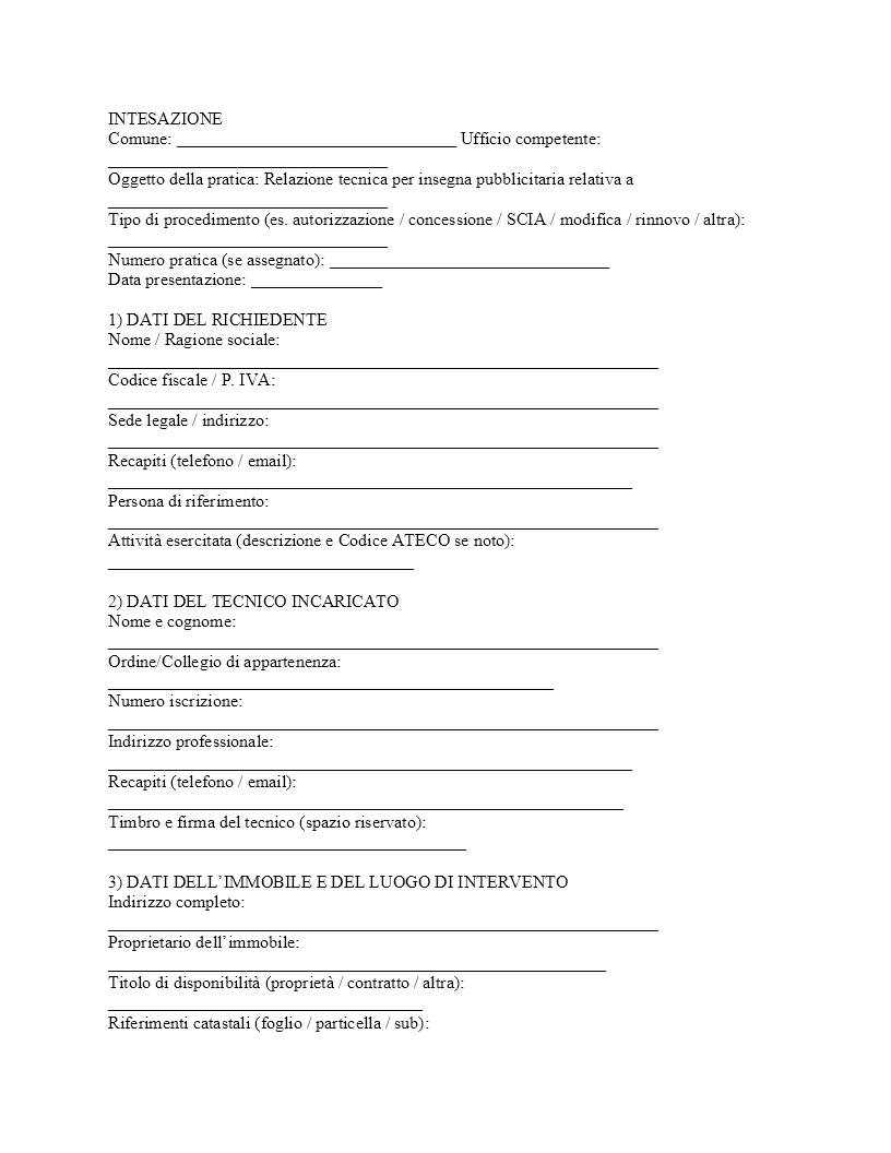 relazione tecnica insegna pubblicitaria relazione tecnica insegna pubblicitaria
