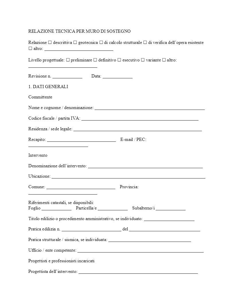 relazione tecnica muro di sostegno​