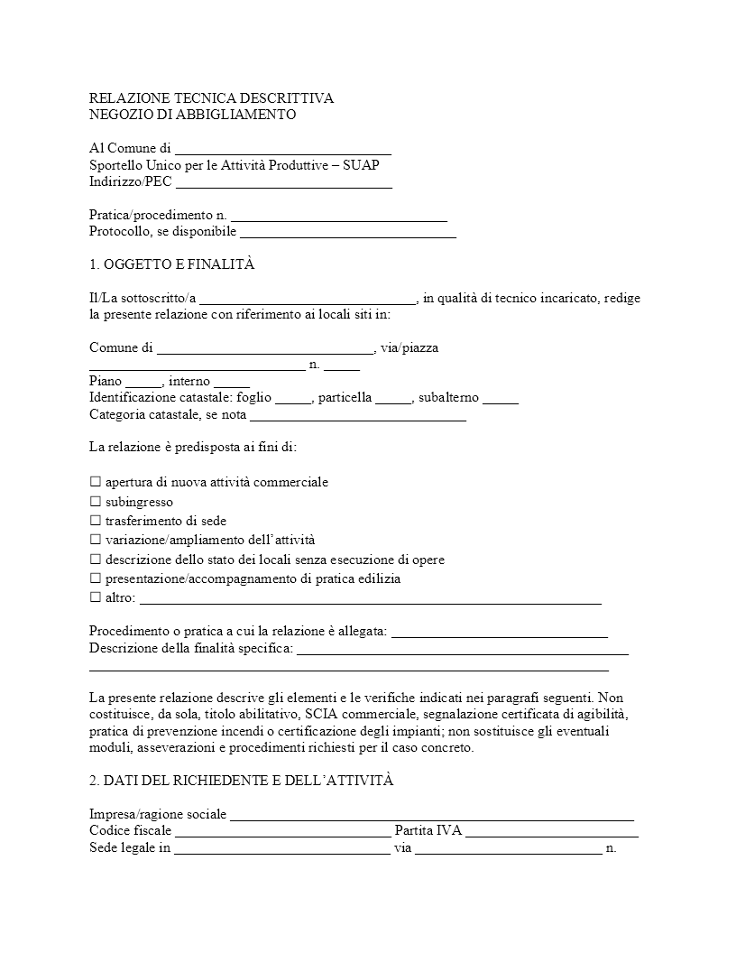 relazione tecnica negozio abbigliamento​