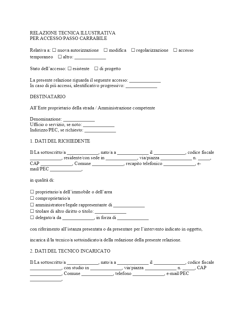 relazione tecnica passo carrabile​